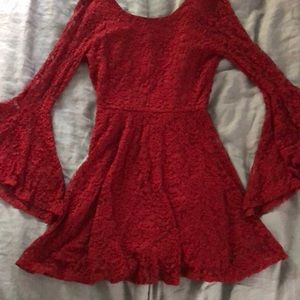 Red lace backless dress
